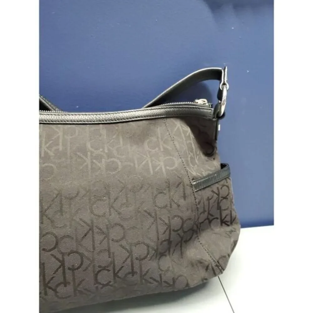 Calvin Klein Hobo Bag Womens Black Canvas‎ Shoulder Strap Silver Hardware